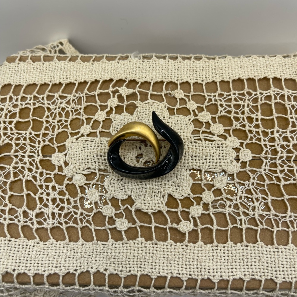 Monet‎ Black and Gold Brooch